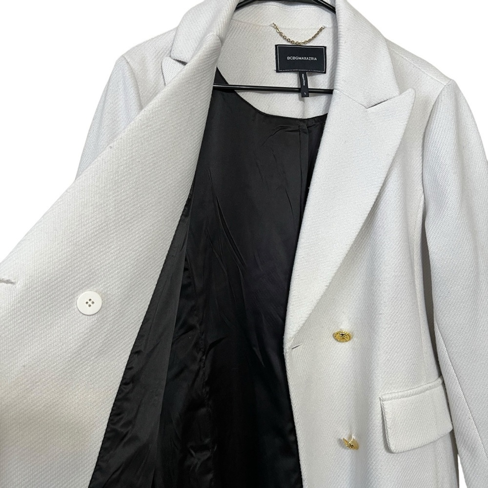 BCBGMAXAZRIA Women’s Ivory Color Long Jacket Pea Coat Size Large - Picture 4 of 7